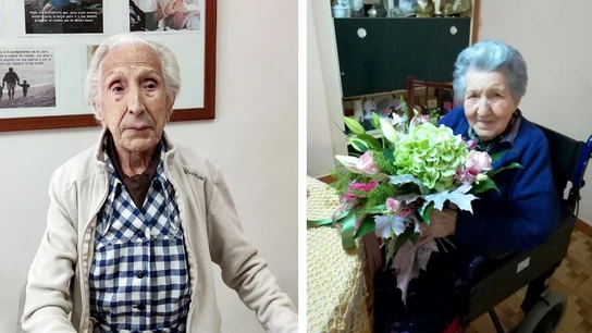 De izquierda a derecha: Laura (100 años, Montealegre del Castillo, Albacete) y Ana (102 años, Falces, Navarra). De izquierda a derecha: Laura (100 años, Montealegre del Castillo, Albacete) y Ana (102 años, Falces, Navarra).