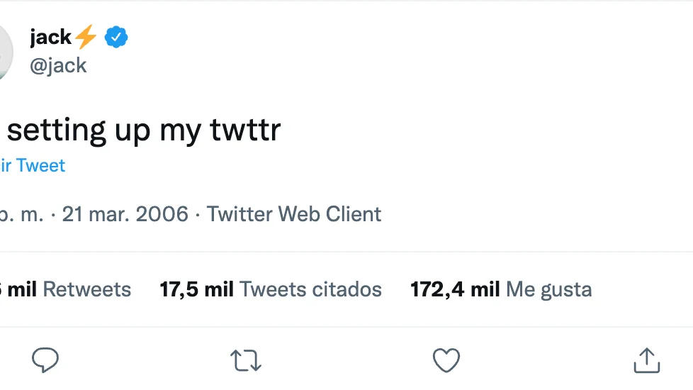 El primer tuit de la historia, de Jack Dorsey. 