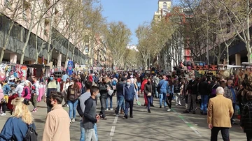 Gente caminando por el Rastro de Madrid 