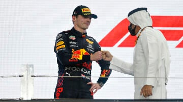 Max Verstappen, en el podio de Catar
