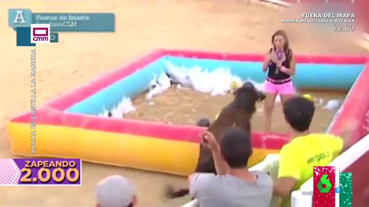 Así fue el impactante momento en el que una vaquilla se cuela en un directo y golpea a una reportera Así fue el impactante momento en el que una vaquilla se cuela en un directo y golpea a una reportera