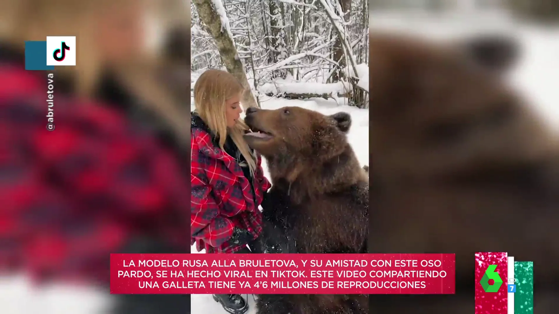 La increíble relación de una modelo rusa con un oso pardo: así comparten galletas e incluso bailan para TikTok