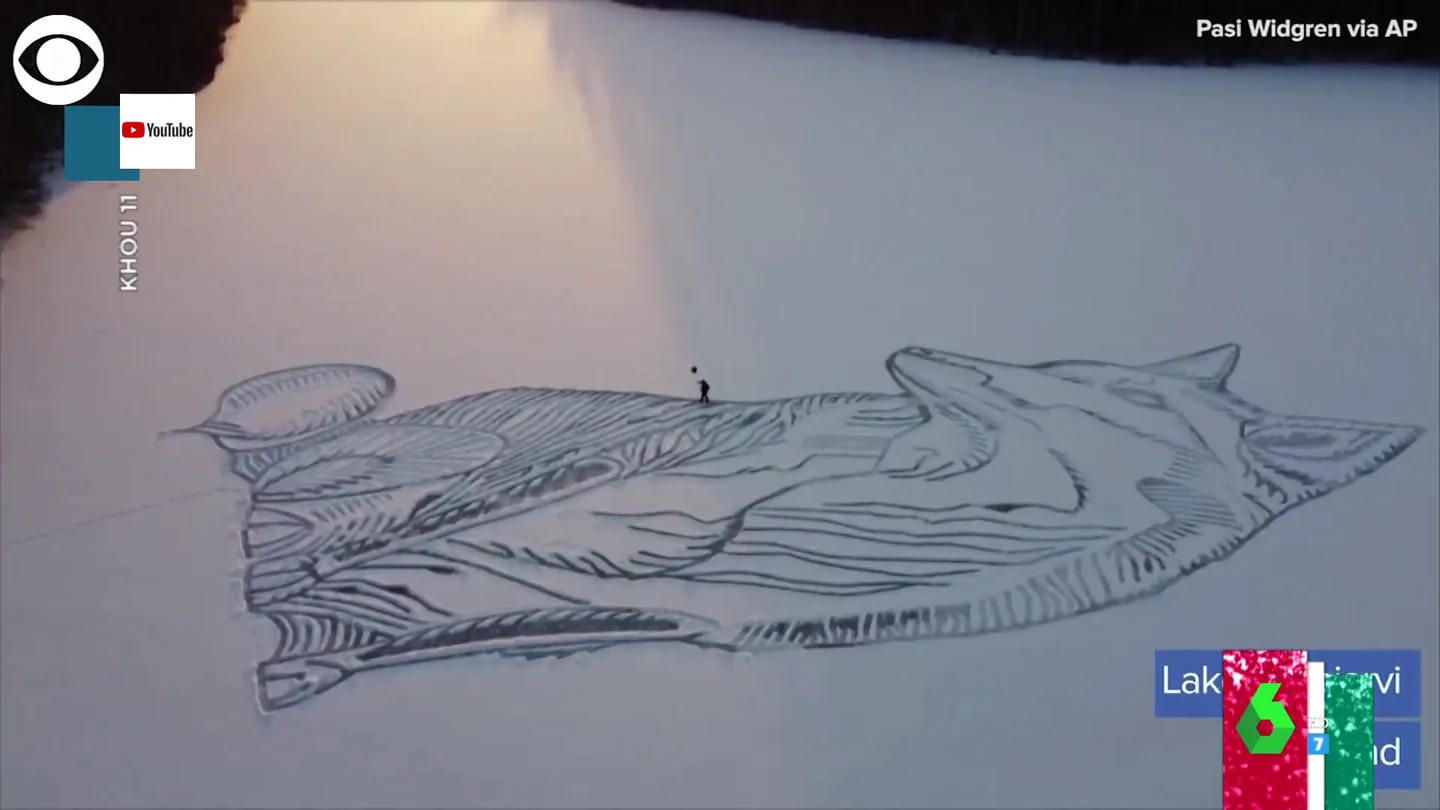 La impresionante figura en nieve de un zorro de 100 metros realizada por un arquitecto finlandés La impresionante figura en nieve de un zorro de 100 metros realizada por un arquitecto finlandés