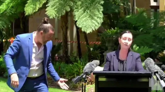 Una araña gigante interrumpe una rueda de prensa sobre el COVID en Australia Una araña gigante interrumpe una rueda de prensa sobre el COVID en Australia