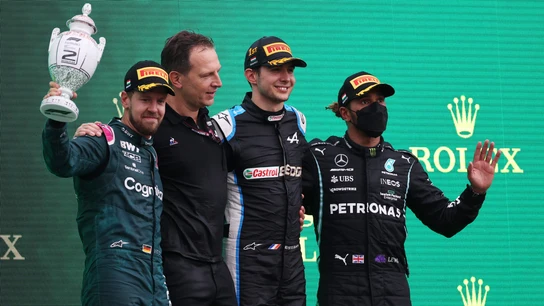 Vettel, Ocon y Hamilton Vettel, Ocon y Hamilton