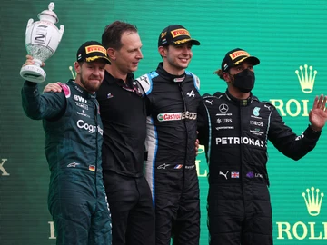 Vettel, Ocon y Hamilton Vettel, Ocon y Hamilton