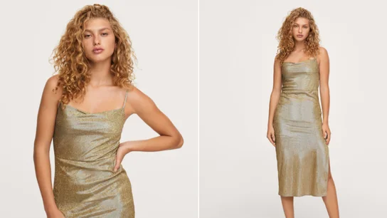 Vestido midi textura brillante Vestido midi textura brillante