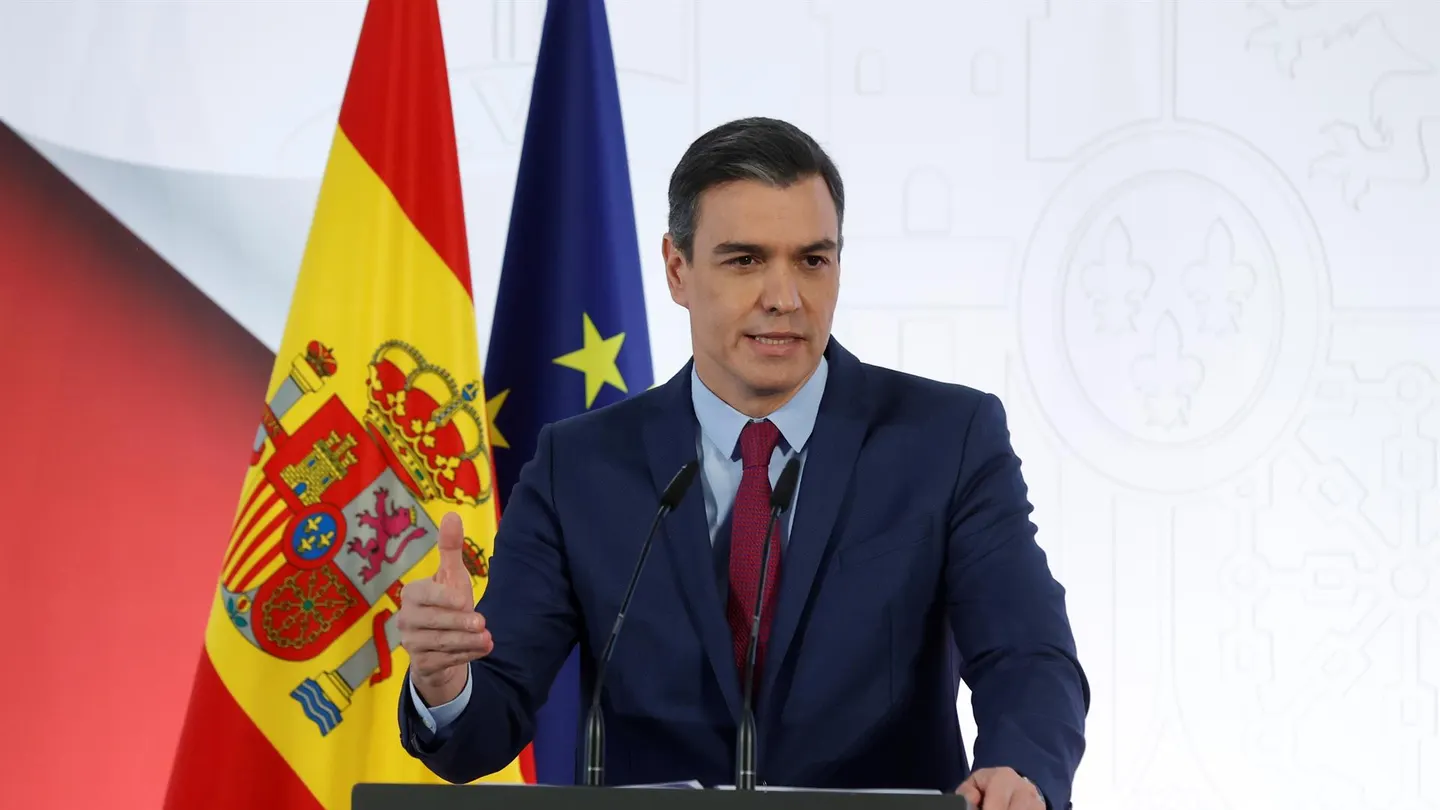 Pedro Sánchez, durante la rueda de prensa Pedro Sánchez, durante la rueda de prensa