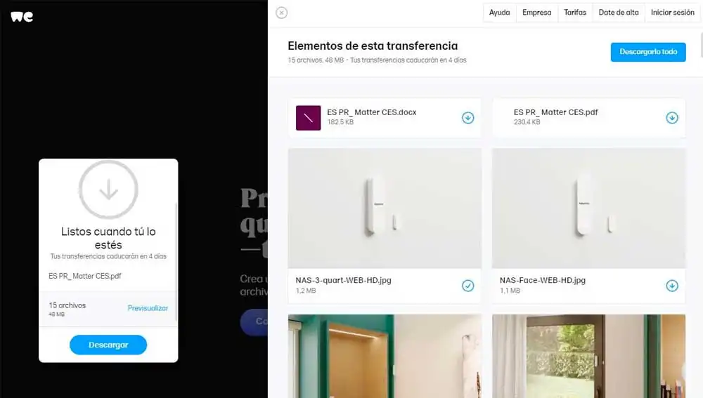 Descargando sólo los archivos deseados de Wetransfer