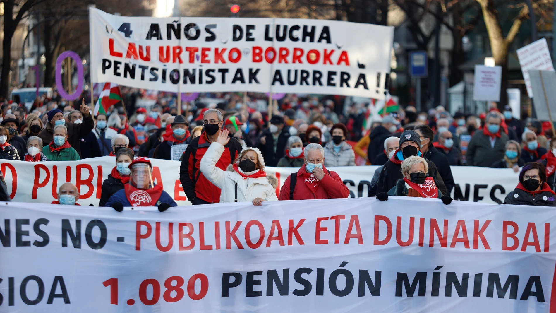El Movimiento de Pensionistas este sábado en Bilbao, durante las movilizaciones en las tres capitales vascas