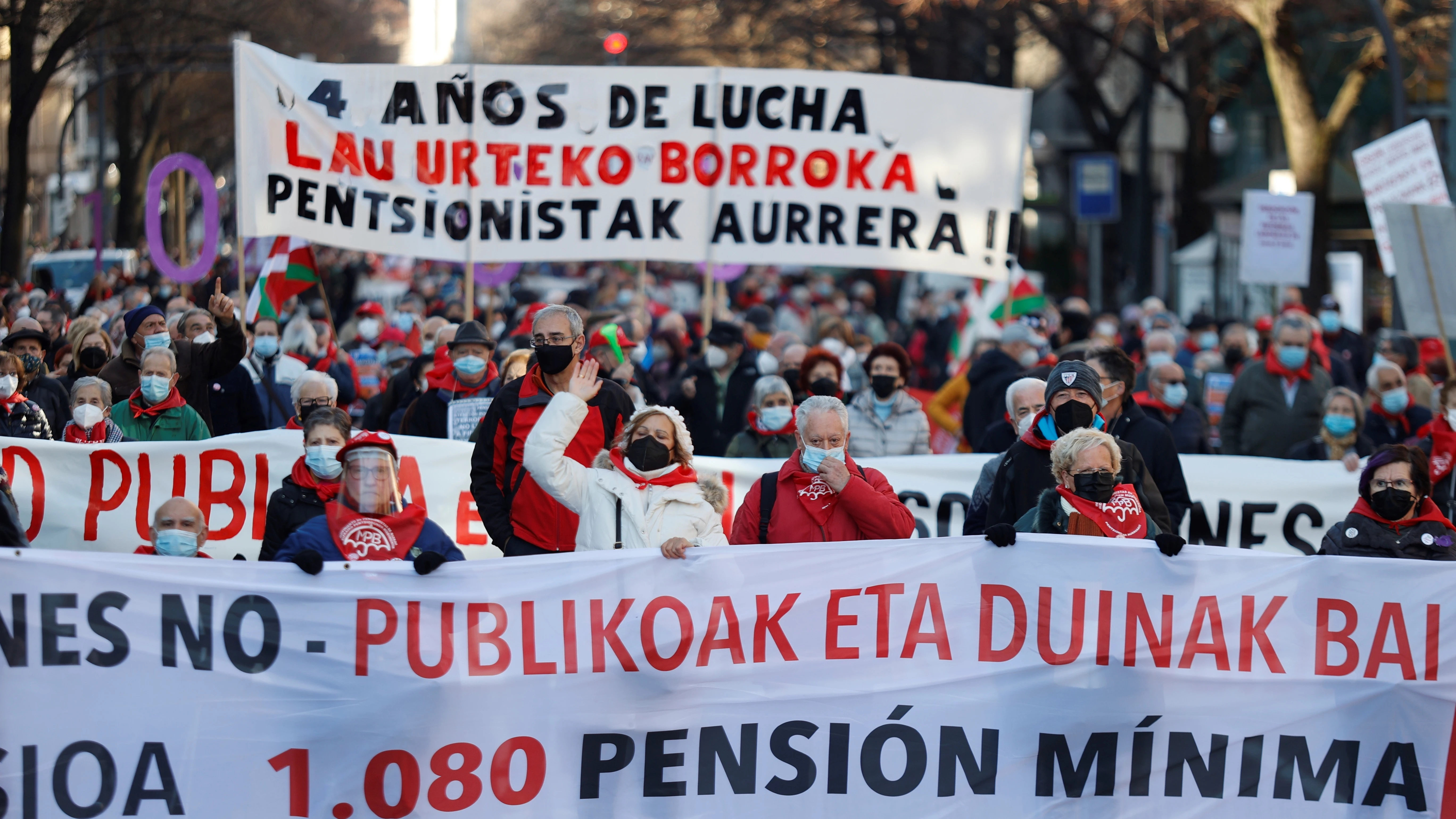 El Movimiento de Pensionistas este sábado en Bilbao, durante las movilizaciones en las tres capitales vascas