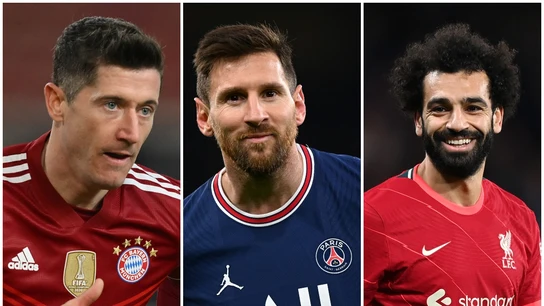 Lewandowski, Messi y Salah Lewandowski, Messi y Salah