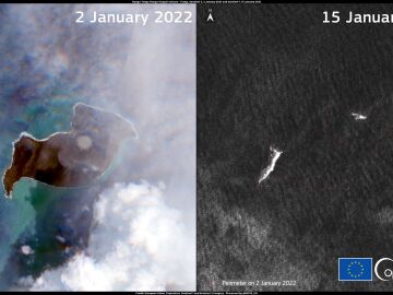 Imagen satélite compara el antes y el después de la erupción