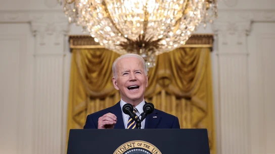 El presidente de Estados Unidos, Joe Biden, habla en conferencia de prensa en la Casa Blanca en Washington (EE.UU.). El presidente de Estados Unidos, Joe Biden, habla en conferencia de prensa en la Casa Blanca en Washington (EE.UU.).