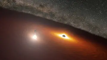 Concepción artística del sistema binario de agujeros negros en la galaxia OJ 287. 