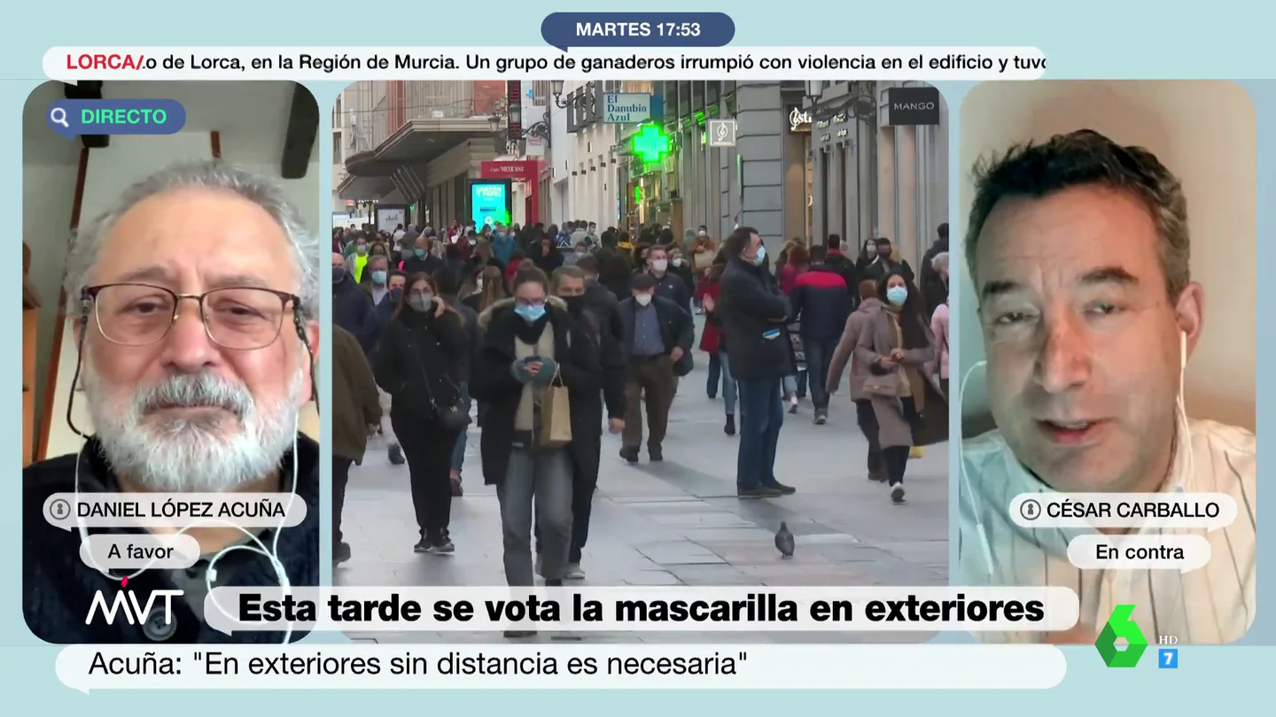 Mascarilla obligatoria en el exterior, ¿sí o no? El debate entre César Carballo y Daniel López Acuña Mascarilla obligatoria en el exterior, ¿sí o no? El debate entre César Carballo y Daniel López Acuña