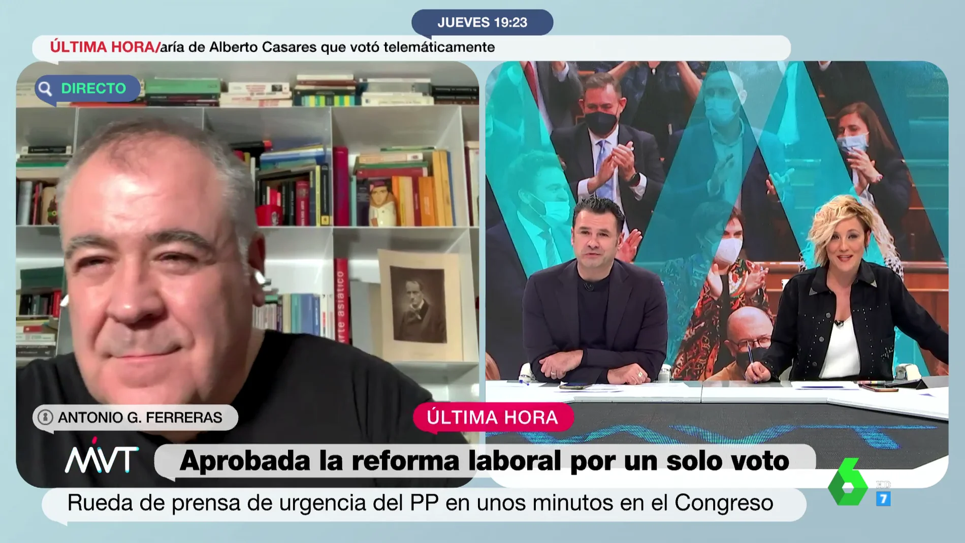 La broma de Cristina Pardo a Ferreras tras el lío en el Congreso por la reforma laboral: "Ha sido peor que el Benidorm Fest"