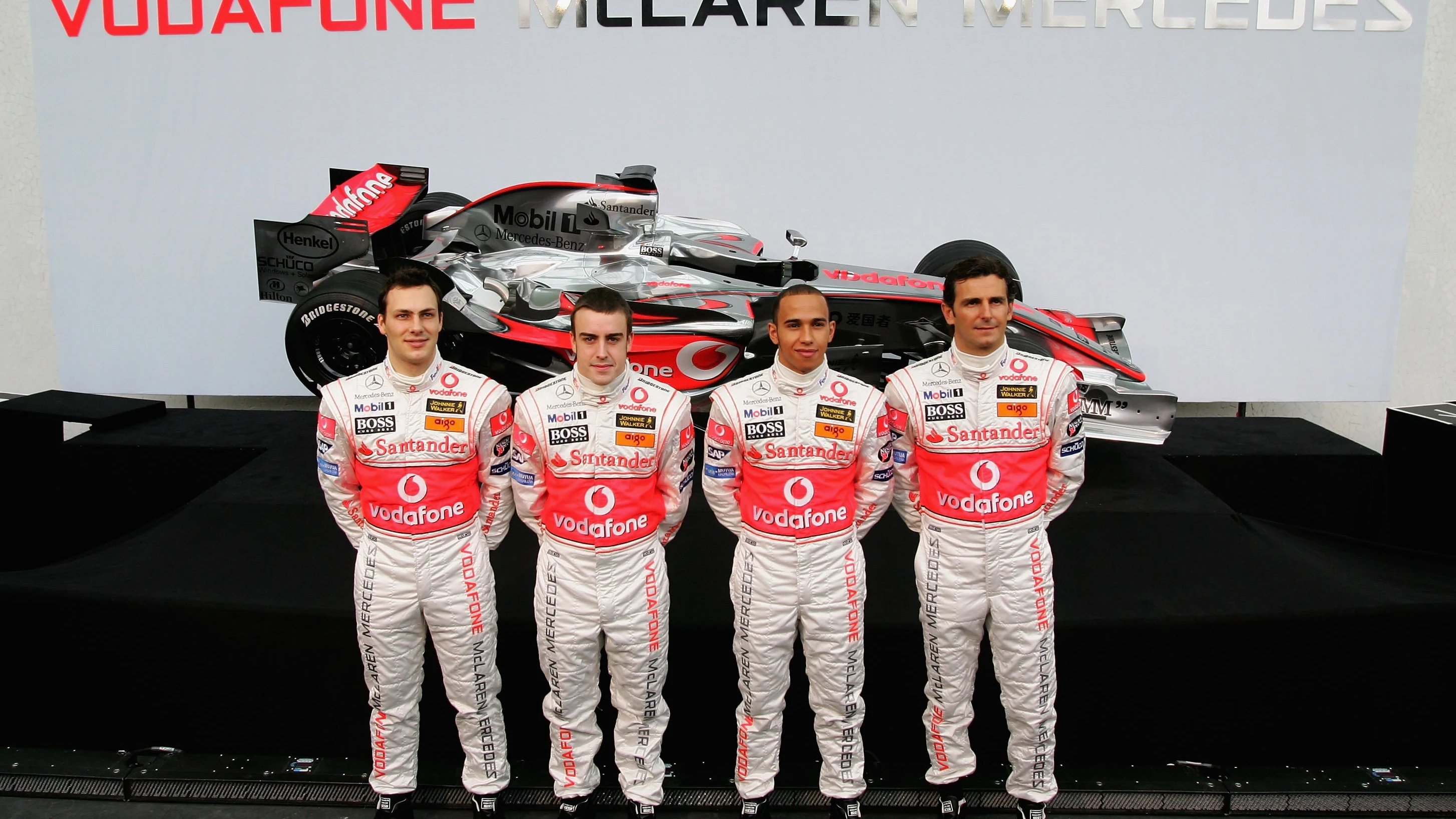 Gary Paffett, Fernando Alonso, Lewis Hamilton y Pedro Martínez de la Rosa