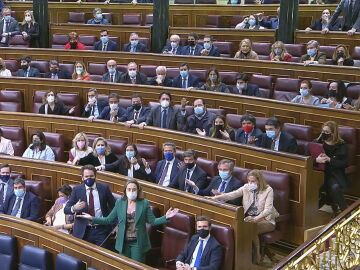 La bancada del PP tras la votación de la reforma laboral
