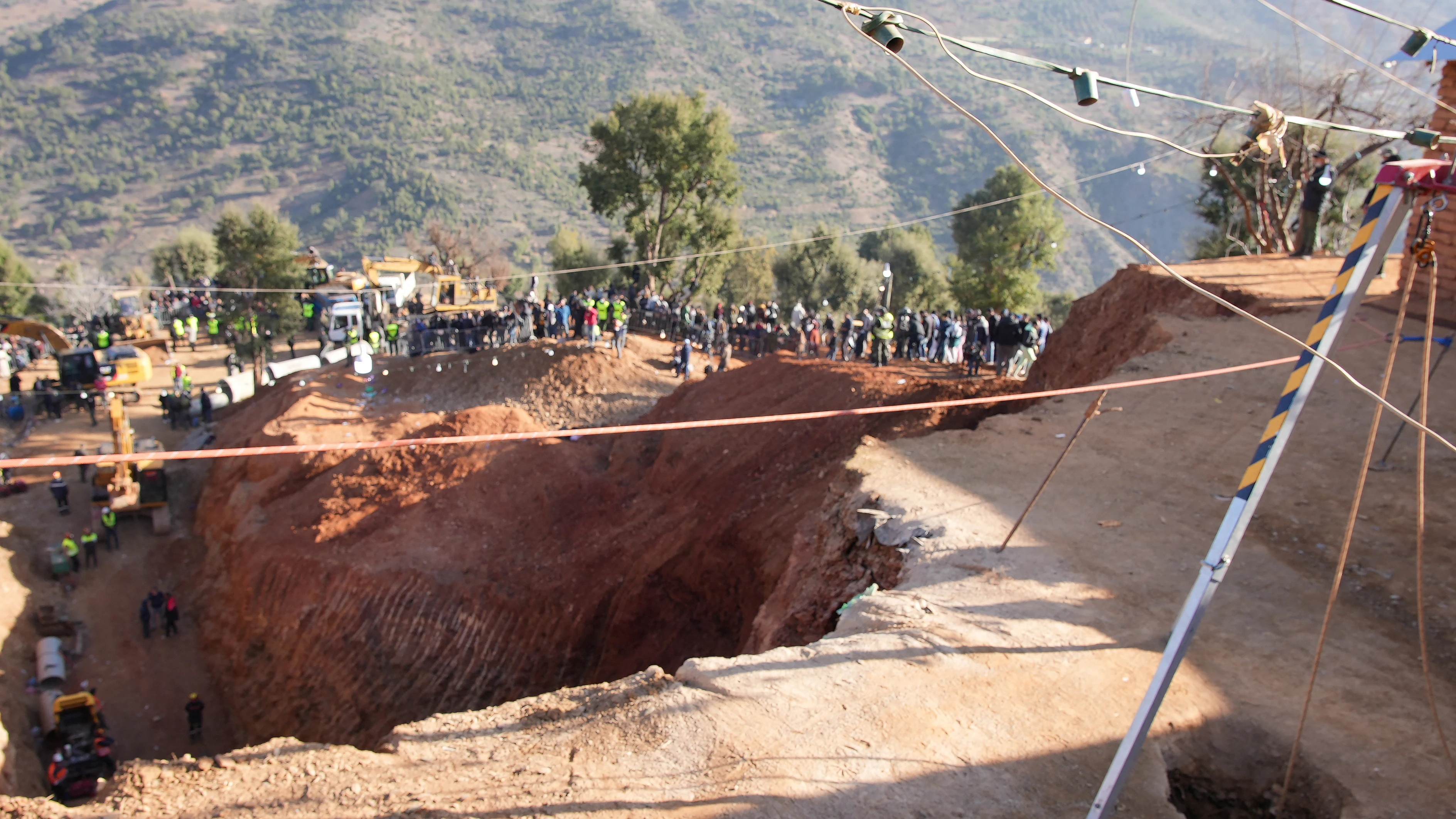 Lugar de la zona de rescate de Rayan, el niño de 5 años atrapado en un pozo de 32 metros en Marruecos