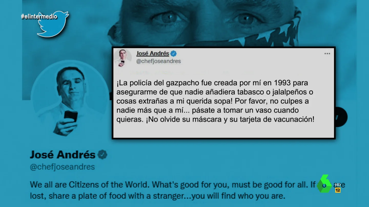 El chef José Andrés reacciona a la confusión de la congresista entre la Gestapo y el gazpacho: "La policía del gazpacho fue creada por mi" El chef José Andrés reacciona a la confusión de la congresista entre la Gestapo y el gazpacho: "La policía del gazpacho fue creada por mi"