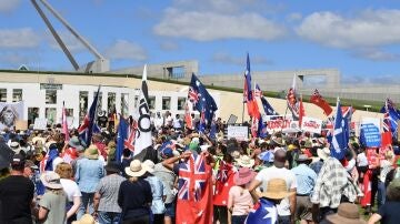 Protesta de antivacunas en Nueva Zelanda