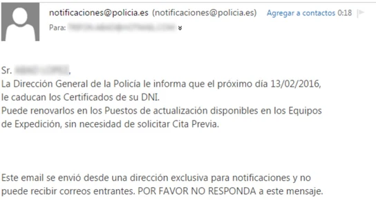El mensaje que envía la Dirección General de la Policía para renovar los certificados El mensaje que envía la Dirección General de la Policía para renovar los certificados