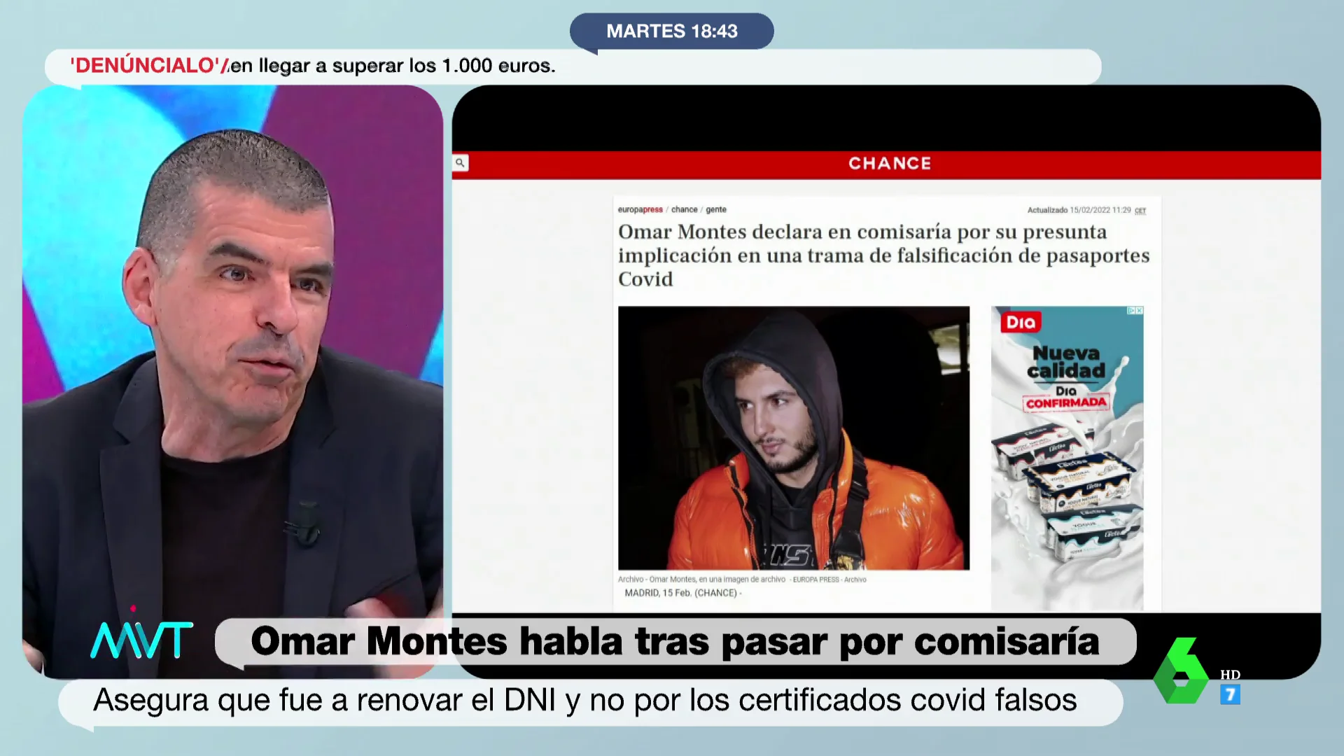 Manu Marlasca responde a la excusa de Omar Montes sobre su declaración por el pasaporte COVID falso: "Ahí no hacen el DNI"