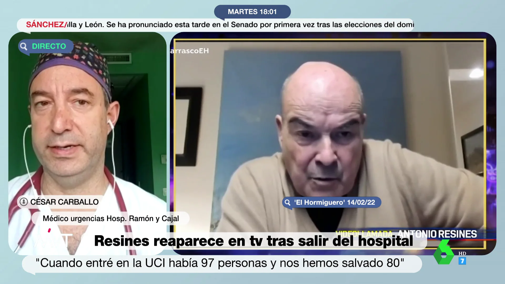 El análisis de Carballo sobre la recuperación de Antonio Resines tras 48 días ingresado por COVID: "Le va a costar mucho tiempo"