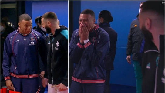 Mbappé y Benzema en el túnel de vestuarios Mbappé y Benzema en el túnel de vestuarios