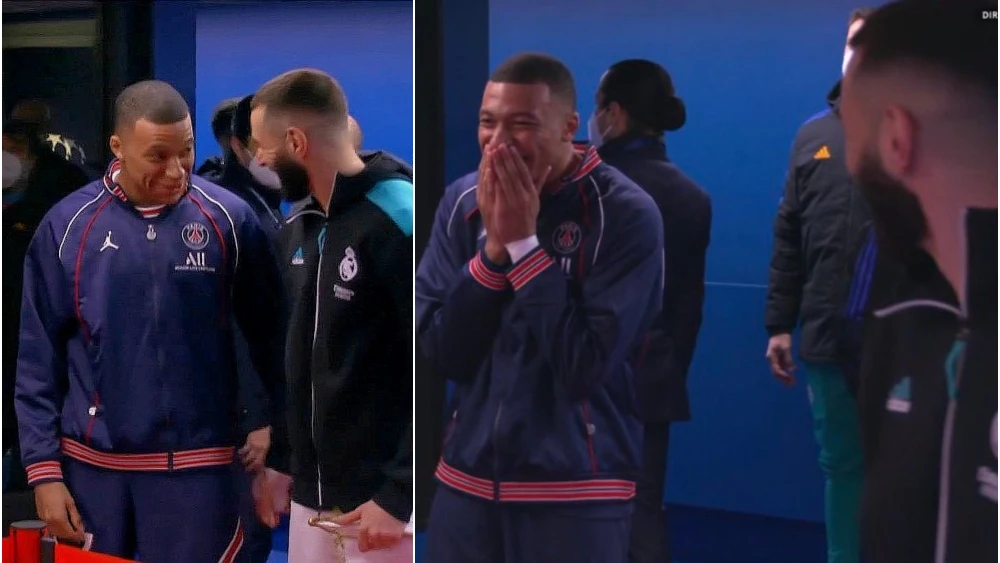 Mbappé y Benzema en el túnel de vestuarios