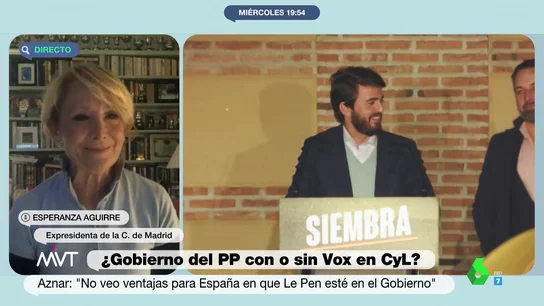 Esperanza Aguirre: "Vox es un partido con el que estoy de acuerdo en cosas muy importantes" Esperanza Aguirre: "Vox es un partido con el que estoy de acuerdo en cosas muy importantes"