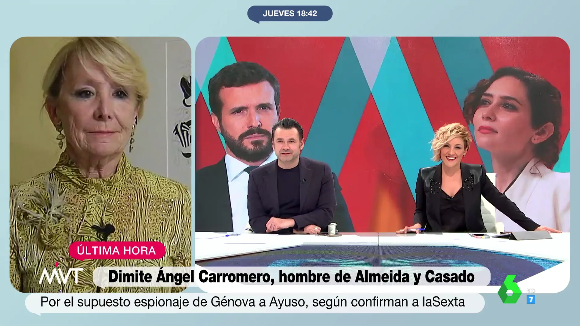 La impaciencia de Esperanza Aguirre al inicio de su entrevista en MVT: "Llevo cinco minutos esperando"