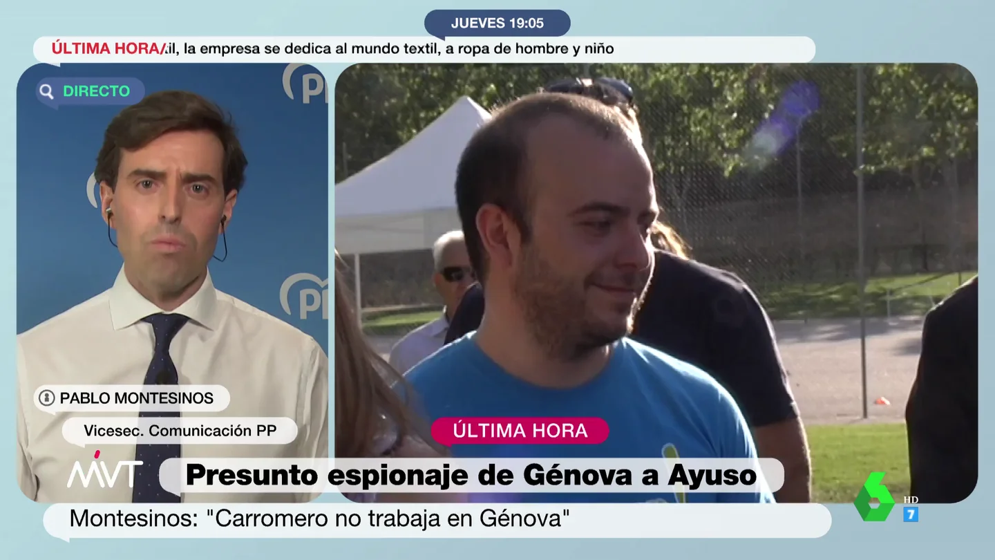 Pablo Montesinos reitera que el PP no ha espiado a Díaz Ayuso y se desvincula de Carromero: "Génova está en el lado bueno" Pablo Montesinos reitera que el PP no ha espiado a Díaz Ayuso y se desvincula de Carromero: "Génova está en el lado bueno"