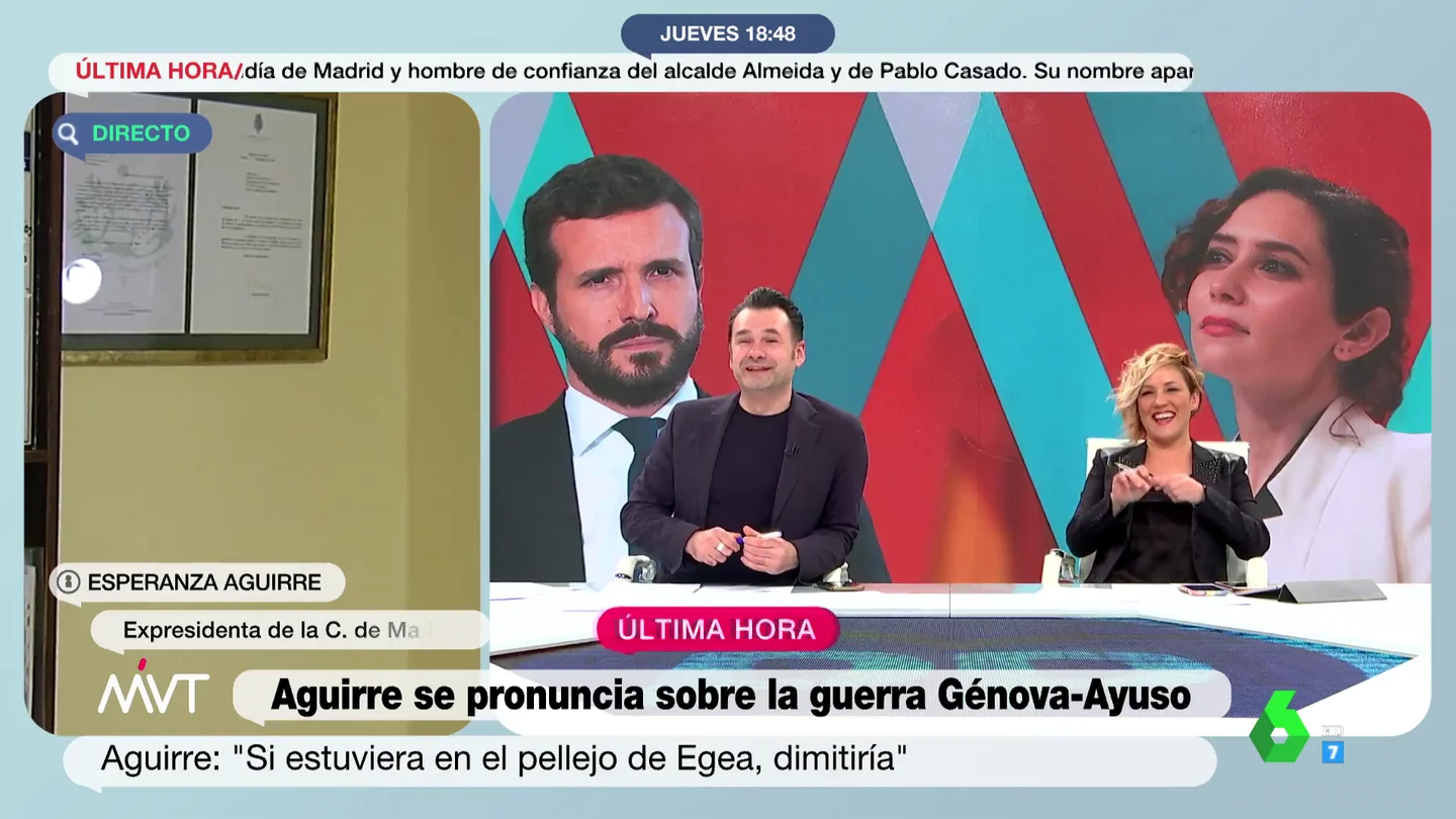 Esperanza Aguirre abandona la entrevista de Cristina Pardo e Iñaki López: "Llevamos 20 minutos" Esperanza Aguirre abandona la entrevista de Cristina Pardo e Iñaki López: "Llevamos 20 minutos"