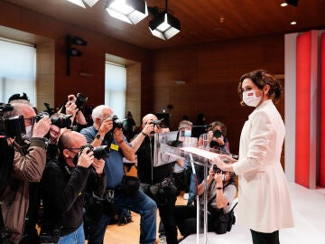 Presidenta de la Comunidad de Madrid, Isabel Díaz Ayuso, en su comparecencia desde la Real Casa de Correos