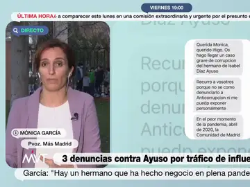 Mónica García confirma que Más Madrid recibió un SMS anónimo con datos sobre la presunta comisión de Tomás Ayuso