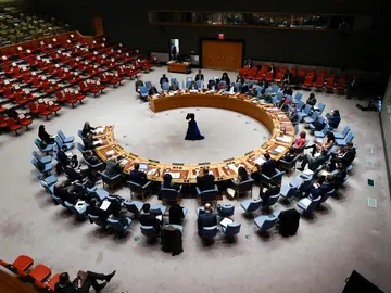 Miembros del Consejo de Seguridad de la ONU reunidos en Nueva York, Estados Unidos