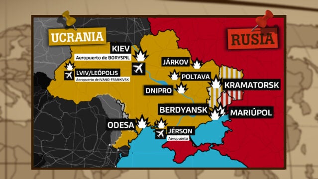 Mapa de los ataques de Rusia a Ucrania el 24 de febrero a las 11:00h