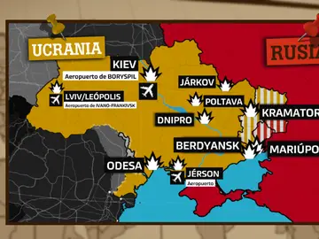 Mapa de los ataques de Rusia a Ucrania el 24 de febrero a las 11:00h