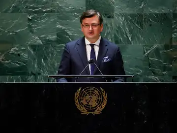 El ministro ucraniano de Exteriores, Dmitro Kuleba mientras interviene en una sesión de la Asamblea General de la ONU.