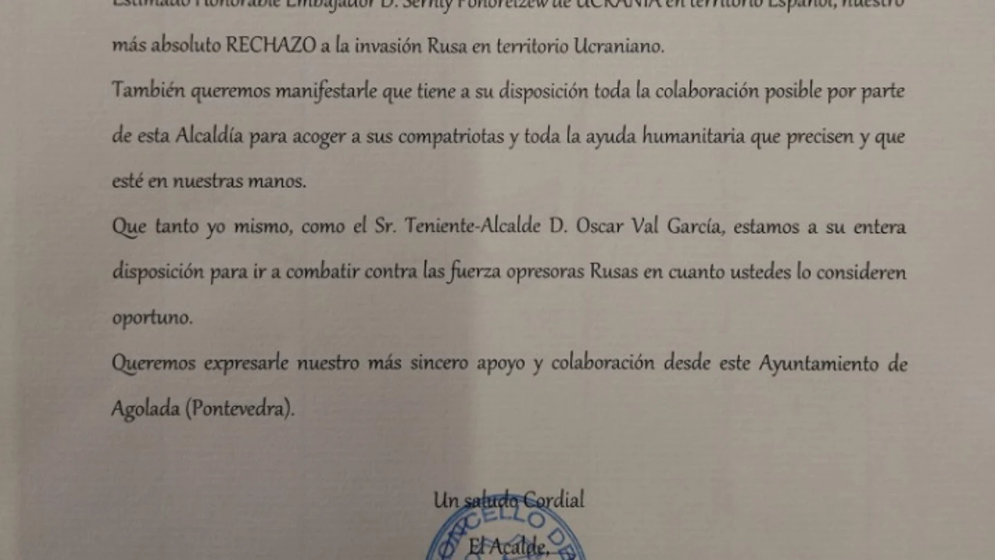 Un alcalde gallego se ofrece para ir a combatir a Ucrania contra las fuerzas rusas Un alcalde gallego se ofrece para ir a combatir a Ucrania contra las fuerzas rusas