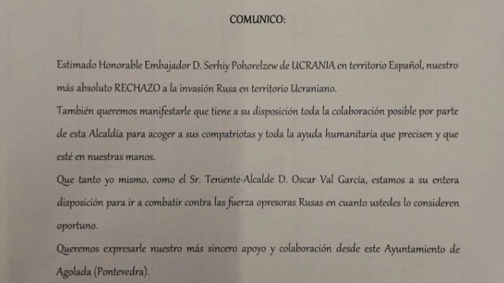 Un alcalde gallego se ofrece para ir a combatir a Ucrania contra las fuerzas rusas