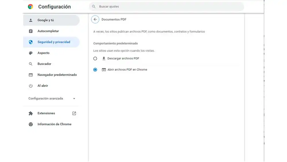 Cambiando la configuración en Google Chrome