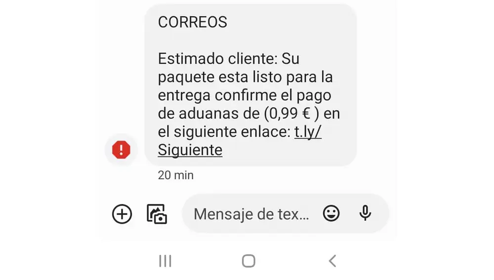 Phishing por SMS suplantando a Correos