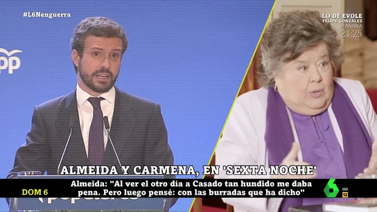 Cristina Almeida y su cambio de opinión con las "burradas" de Pablo Casado: "Le vi tan hundido que me daba pena, pero..." Cristina Almeida y su cambio de opinión con las "burradas" de Pablo Casado: "Le vi tan hundido que me daba pena, pero..."