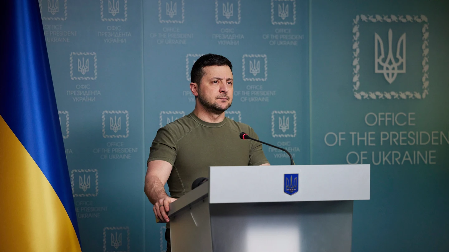 El presidente ucraniano, Volodymyr Zelenski en una comparecencia El presidente ucraniano, Volodymyr Zelenski en una comparecencia