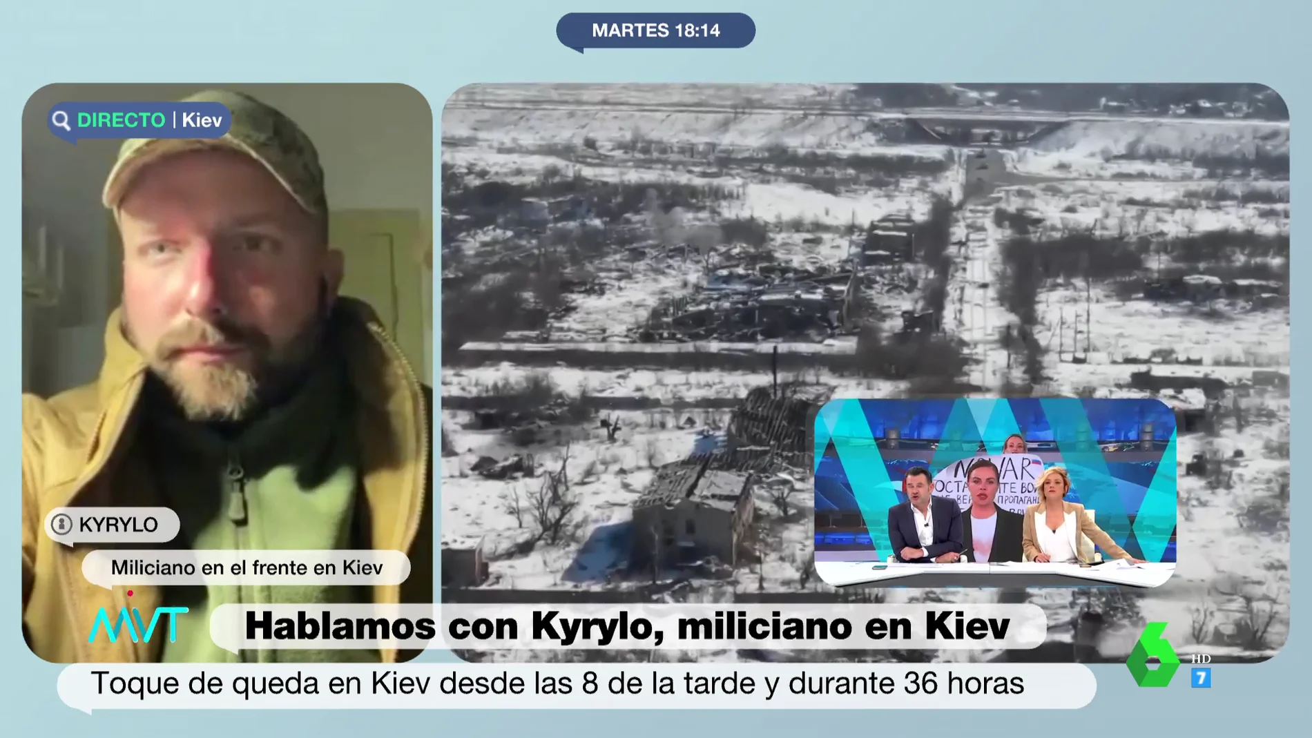 Un miliciano ucraniano advierte de que Rusia bombardeará Kiev en las próximas horas y "por eso se ha declarado el toque de queda"