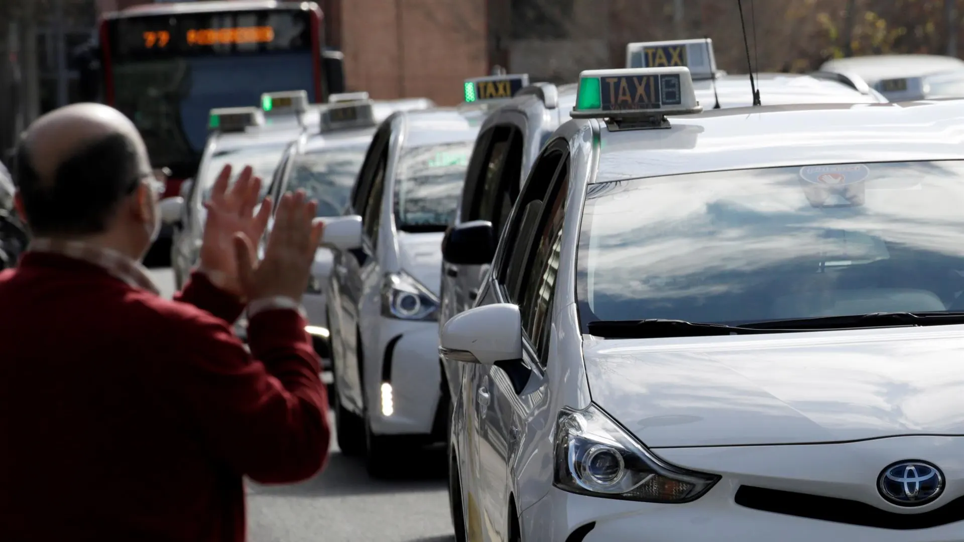 Imagen de archivo de una concentración de taxistas en Valencia