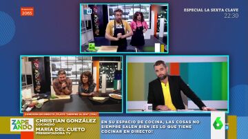Dos presentadores de un programa de cocina defienden sus 'cagadas' en directo en Zapeando: "Aquí no se nos quema nada, decimos que se carameliza"
